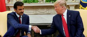 US-Präsident Donald Trump begrüßt den Emir von Katar, Scheich Tamim bin Hamad al-Thani, im Weißen Haus.