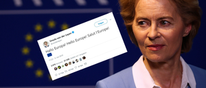 Ursula von der Leyen (CDU) gibt nach ihrem Treffen im Europäischen Parlament eine Erklärung ab.