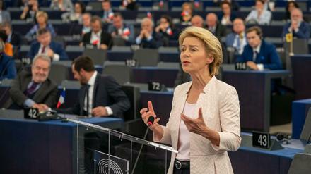 Ursula von der Leyen bei ihrer Bewerbungsrede am Dienstag in Straßburg. 