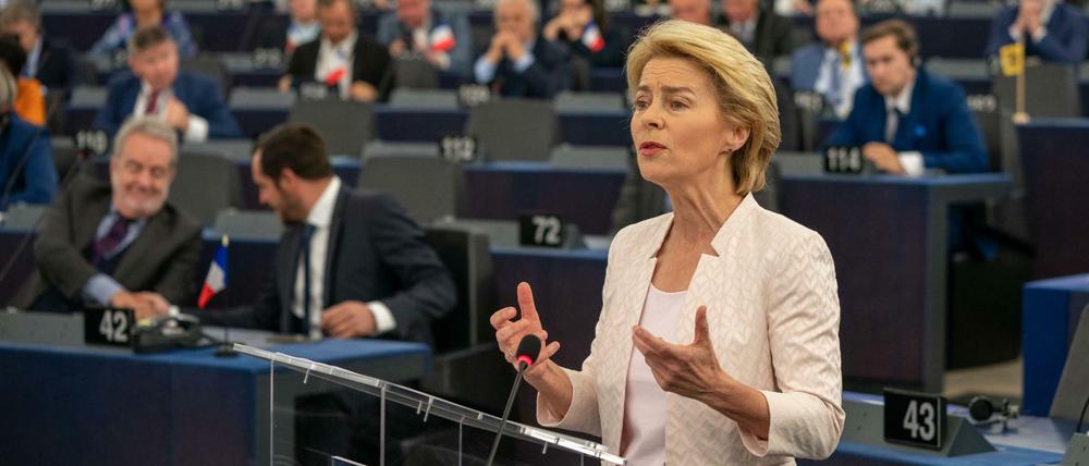 Ursula von der Leyen bei ihrer Bewerbungsrede am Dienstag in Straßburg.