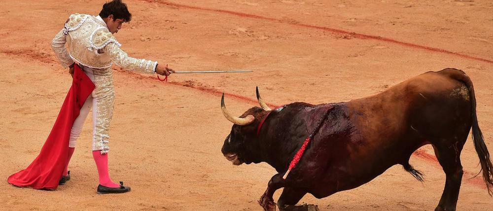 José Garrido, Stierkämpfer aus Mexiko, reizt einen Stier während eines Stierkampfs beim San Fermin Festival. (Archivbild)