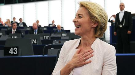 Die Erleichterung ist ihr anzusehen: Ursula von der Leyen nach der Verkündung des Wahlergebnisses im Europaparlament.