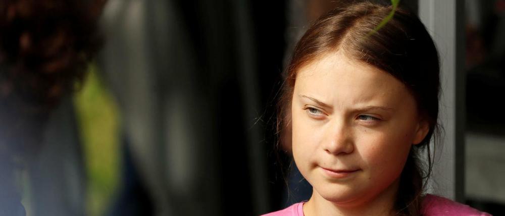 Greta Thunberg am Rande der Kundgebung in Berlin.