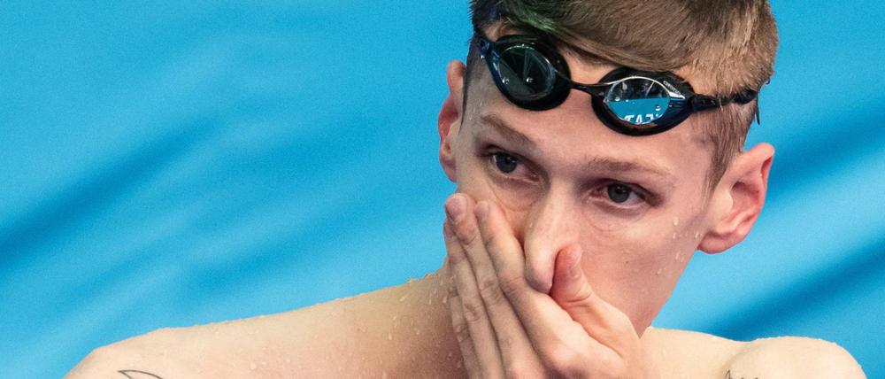 Geschockt. Schwimmer Florian Wellbrock ist überraschend im Vorlauf ausgeschieden.