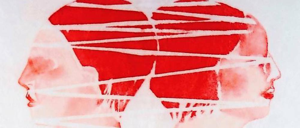 Verbunden. Das Aquarell „Schnürungen III“ von Ulrike Urban (2005).