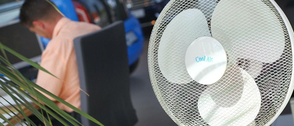 Ein Ventilator bringt Abkühlung im Büro.
