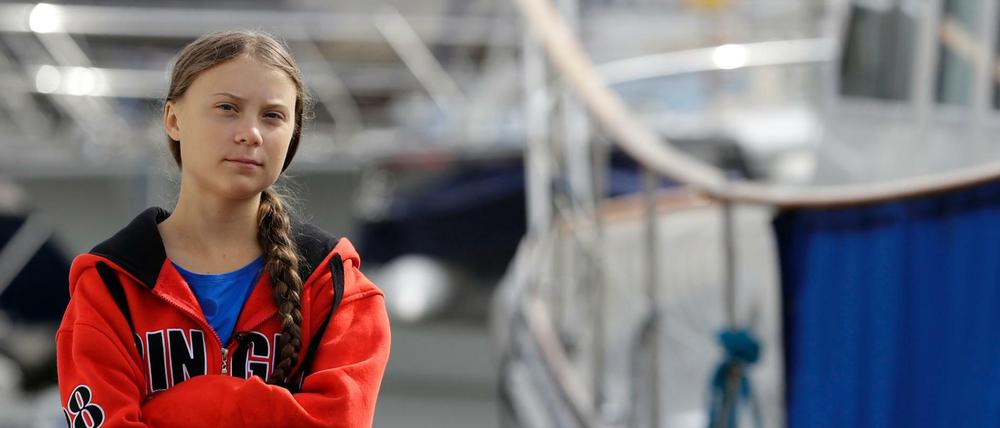 Greta Thunberg, Klimaaktivistin und Schülerin aus Schweden, an der Marina in Plymouth