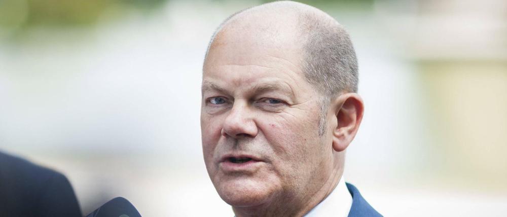 Bundesfinanzminister Olaf Scholz (SPD) spricht zur Presse.