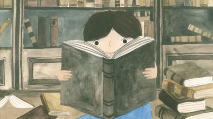 Die kleine Jane beim Lesen in der Bibliothek ihres Vaters - so wie es sich Isabel Sánchez Vegara und die Illustratorin Katie Wilson in dem Austen-Band aus der Reihe "Little People, Big Dreams" vorstellen.