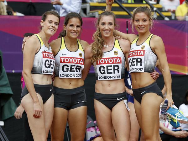 Teamplayer: Svea Köhrbrück (links) ging bei der WM 2017 mit der 400-Meter-Staffel an den Start.