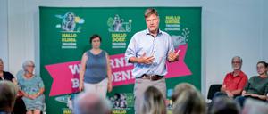 Robert Habeck, Bundesvorsitzender von Bündnis 90/Die Grünen, auf einer Wahlkampfveranstaltung in Cottbus.