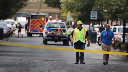 DAYTON, OHIO - AUGUST 04: Police continue their investigation after a mass shooting in a popular nightlife district on August 04, 2019 in Dayton, Ohio. At least 9 people were reported to have been killed and another 27 injured when a gunman identified as 24-year-old Connor Betts opened fire with a AR-15 style rifle. The shooting comes less than 24 hours after a gunman in Texas opened fire at a shopping mall killing at least 20 people. Scott Olson/Getty Images/AFP== FOR NEWSPAPERS, INTERNET, TELCOS &amp; TELEVISION USE ONLY ==