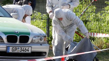 Die Spurensicherung am Ort des Mordes an der Polizistin Michèle Kiesewetter 2007.