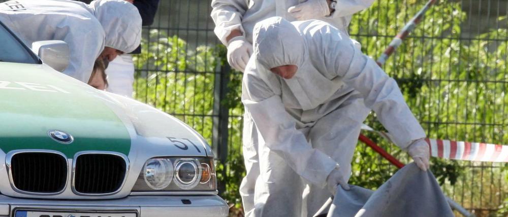 Die Spurensicherung am Ort des Mordes an der Polizistin Michèle Kiesewetter 2007.