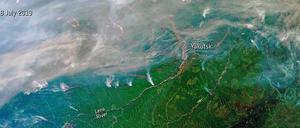 Taigafeuer. Brände in Sibirien, Aufnahme des Copernicus Sentinel-3-Satelliten. 