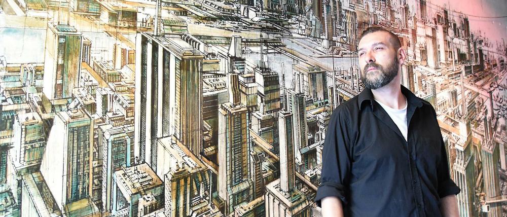 Gemalte Dystopie. Alessandro Cemolin hat die Schau kuratiert und präsentiert auch eigene Werke.