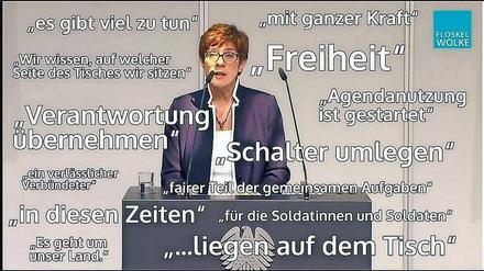 In der Bundestagsrede von Annegret Kramp-Karrenbauer als neue Verteidigungsministerin fanden die Macher der „Floskelwolke“ viele Beispiele für Phrasensprech.