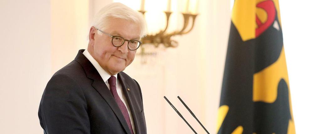 Bundespräsident Frank-Walter Steinmeier bei seiner Rede im Schloss Bellevue.