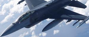 So sieht ein F-16 Kampfjet aus.