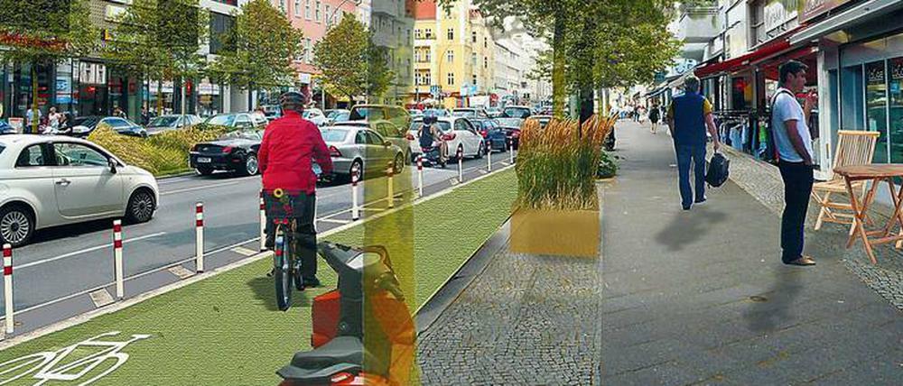 Simulation der neuen Radspur am Tempelhofer Damm in Berlin.
