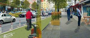 Simulation der neuen Radspur am Tempelhofer Damm in Berlin.