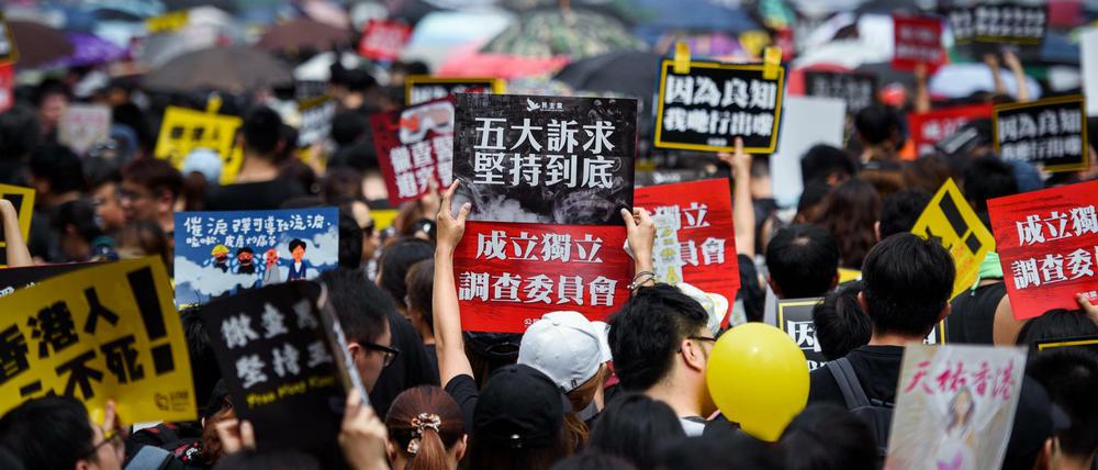 Teilnehmer einer Demonstration in Hongkong