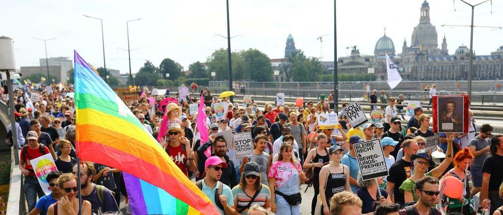 Die Dresdner "#unteilbar"-Demonstration vor den Landtagswahlen in Sachsen