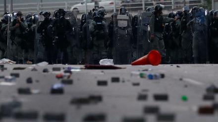 Polizisten am Samstag in Hongkong