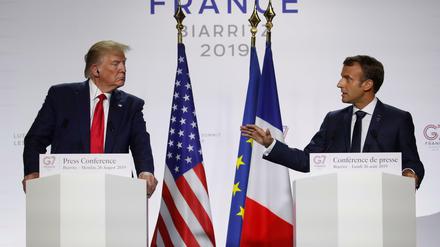 US-Präsident Donald Trump (links) und Frankreichs Präsident Emmanuel Macron bei der Abschluss-Pressekonferenz.