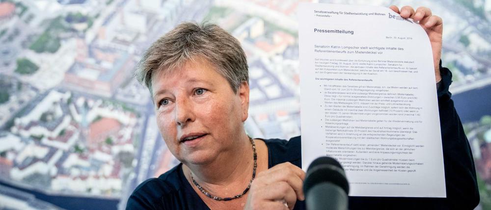 Katrin Lompscher (Die Linke), Berliner Senatorin für Stadtentwicklung und Wohnen, stellt Inhalte des Referentenentwurfs zum Mietendeckel vor. 