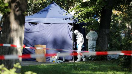 Ermittler am Tatort im Berliner Tiergarten 