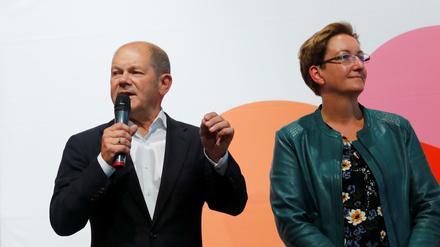 Olaf Scholz und Klara Geywitz am Mittwochabend in Saarbrücken.