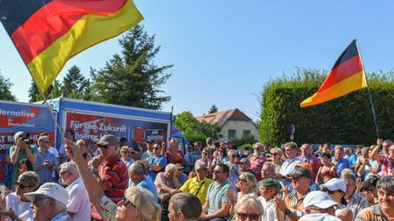 Teilnehmer einer Wahlkampfveranstaltung der AfD im brandenburgischen Peitz. 