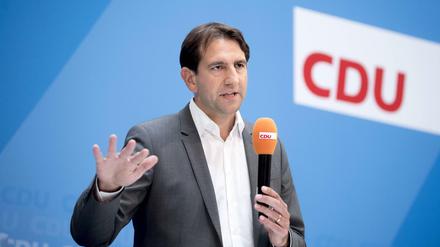 Andreas Jung, Klimaschutz DEU, Deutschland, Germany, Berlin, 03.09.2019 Rede von Andreas Jung, MdB und Klimaexperte der CDU, auf der Tagung Werkstattgespraech Klimaschutz in Berlin. Der Workshop zum Umgang mit der Klimakrise dient zur Vorbereitung fuer ein Positionspapier. Andreas Jung, expert of climate protection of the CDU, during the CDU workshop discussion on climate protection under the slogan Werkstattgespraech Klimaschutz on 03 September 2019 in Berlin, Germany. In various working groups, solutions were developed for a CDU programme.