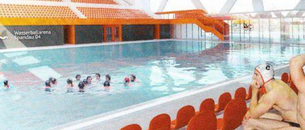 Simulation der geplanten Wasserball-Arena der Wasserfreunde Spandau 04 in Berlin-Spandau.