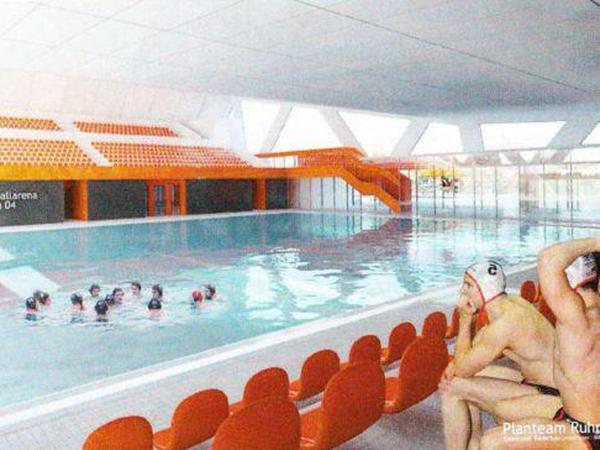 Simulation der geplanten Wasserball-Arena der Wasserfreunde Spandau 04 in Berlin-Spandau.