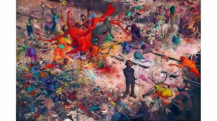 Verwuselte Welt. Jonas Burgerts Gemälde „Schlag Luft“ (2019) lässt sich kaum entschlüsseln.