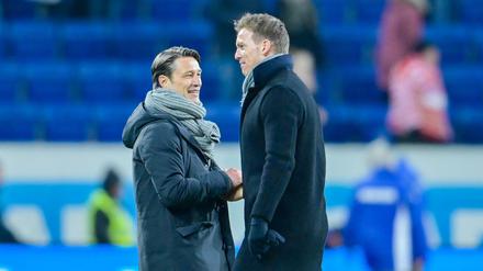 Das wird spannend. Münchens Trainer Niko Kovac (l) und Leipzigs Trainer Julian Nagelsmann.