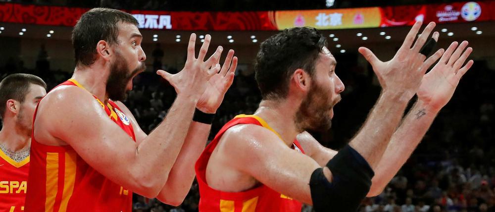 Weltmeister. Marc Gasol (l.) and Rudy Fernandez feiern.