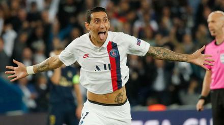 Zungenjubel. Angel Di Maria von Paris feiert sein zweites Tor gegen Real Madrid.