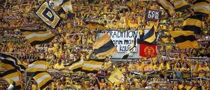 Schwarz-gelbe Fußballschar. Die Dresdner Fans wollen am 30. Oktober zahlreich im Olympiastadion erscheinen.