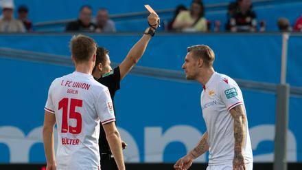 Etwas übermotiviert: Unions Sebastian Polter sah am vergangenen Wochenende in Leverkusen die Rote Karte. Am Freitag muss Union gegen Eintracht Frankfurt ran.