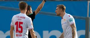 Etwas übermotiviert: Unions Sebastian Polter sah am vergangenen Wochenende in Leverkusen die Rote Karte. Am Freitag muss Union gegen Eintracht Frankfurt ran.