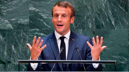 Frankreichs Präsident Emmanuel Macron redet vor den UN.