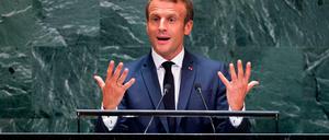 Frankreichs Präsident Emmanuel Macron redet vor den UN.
