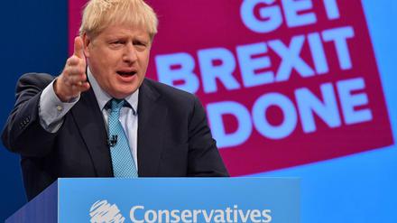 Der britische Premier Boris Johnson bei seiner Rede in Manchester.