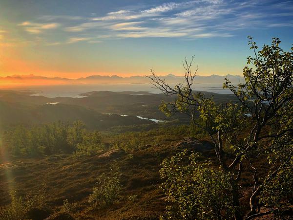 Während der Sommermonate wird es im Norden des Landes nie wirklich dunkel. Von den Hügeln kann man bis zu den Lofoten sehen.