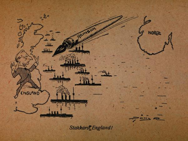 Hamsun hasste die Engländer. Das war auch den Karikaturisten damals bekannt.