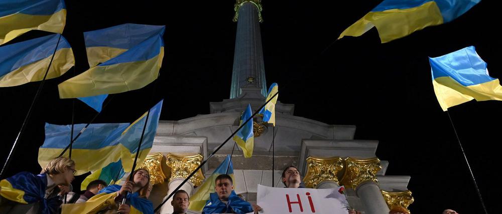In Kiew gab es Proteste gegen die Einigung mit Russland.