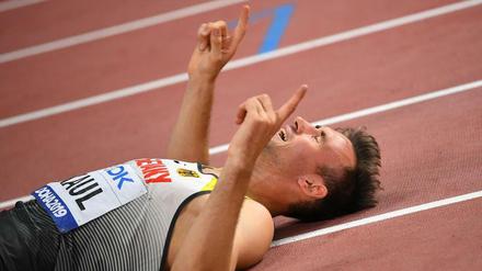 Niklas Kaul nach dem Zieleinlauf. Erschöpft, aber glücklich.